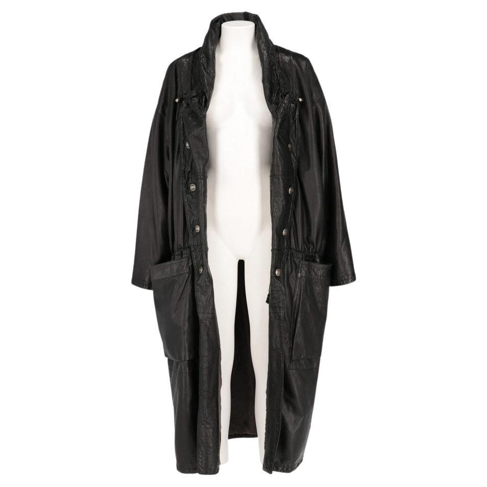 80s Marithè Francois Girbaud black long leather coat
