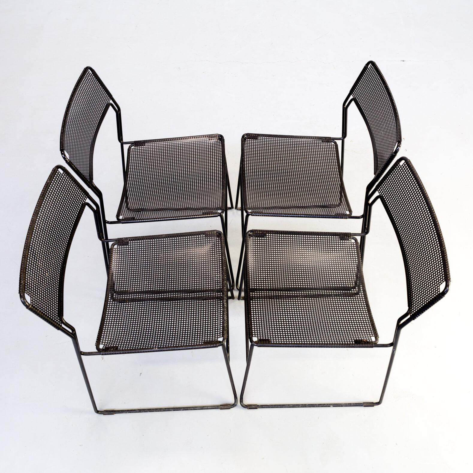 1980s Metal Stackable Dining Chair Set/4 For Sale 3