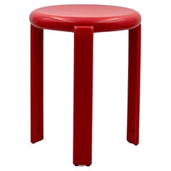 80s Minimalist Stool 'Trix' by Metalplastica Lucchese in Red Melamine