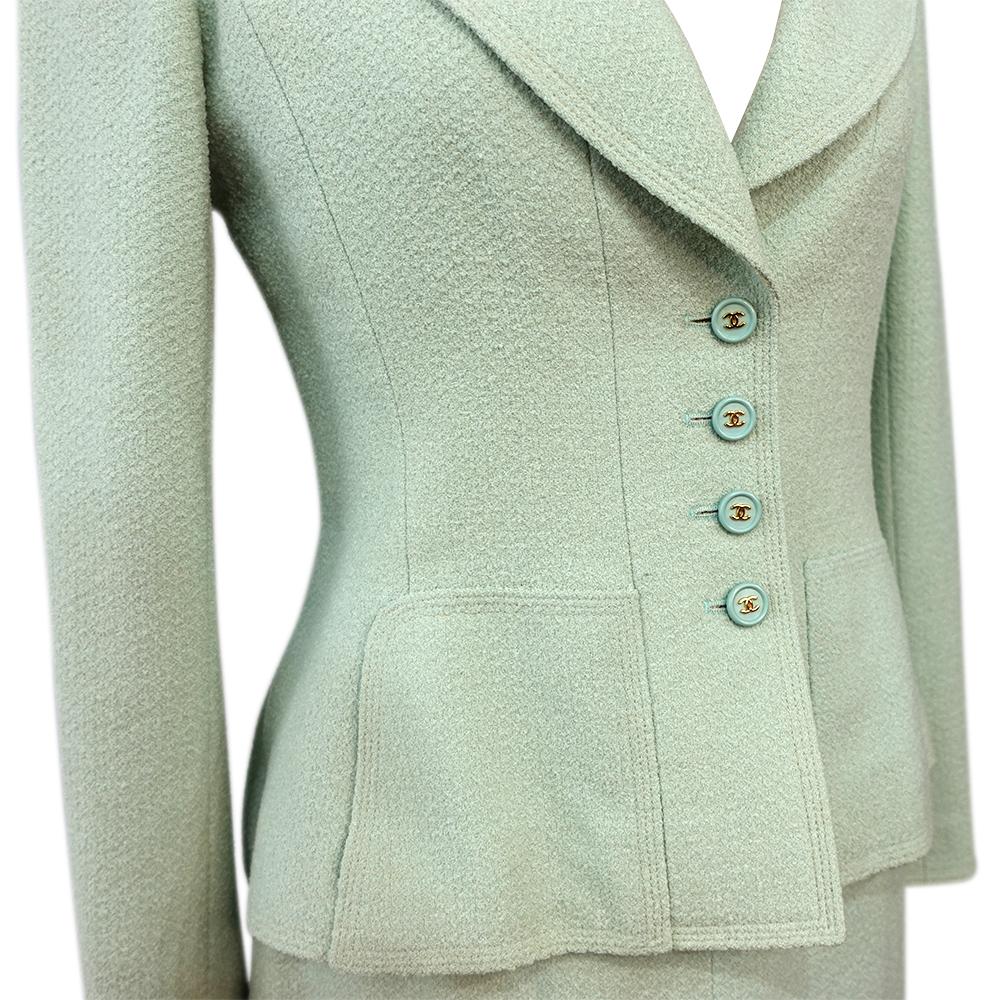 80's Mint Green Chanel Tweed Skirt Suit 1