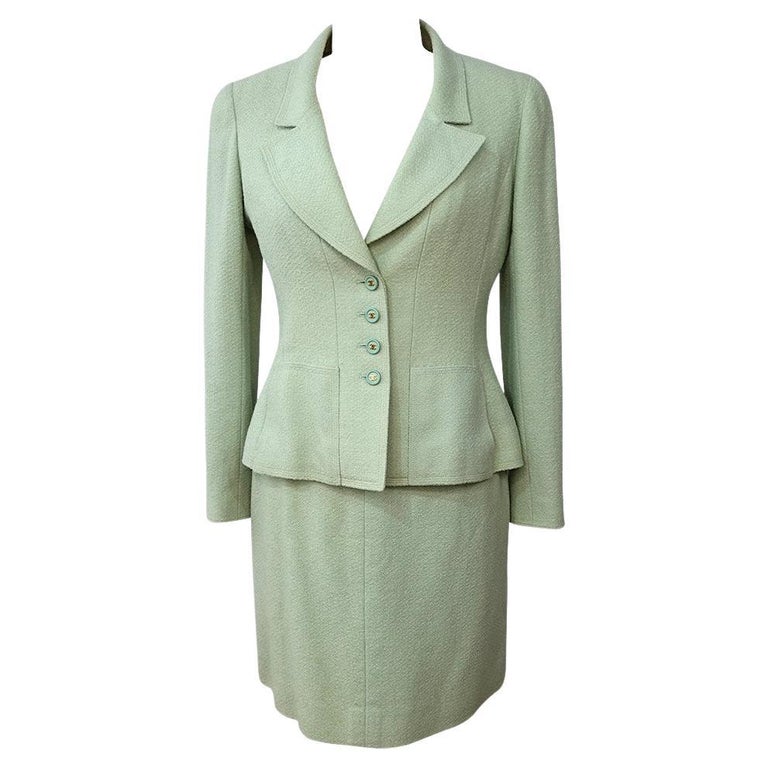 80's Mint Green Chanel Tweed Skirt Suit at 1stDibs