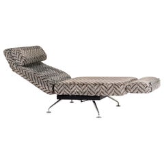 80s Modern Chaise Longue Day Bed Recliner Chair in Original Stone Chevron Fabric