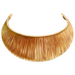 80'S Modernist Napier Style Gold Plate Wire Collar Dimensional Choker Necklace