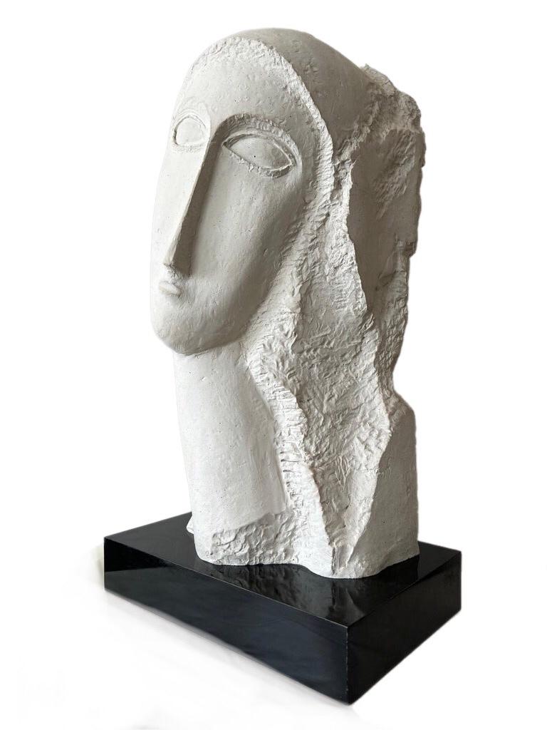 80's Modigliani insp David Fisher Woman Head Bust Tete Sculpture Austin Prods For Sale 9