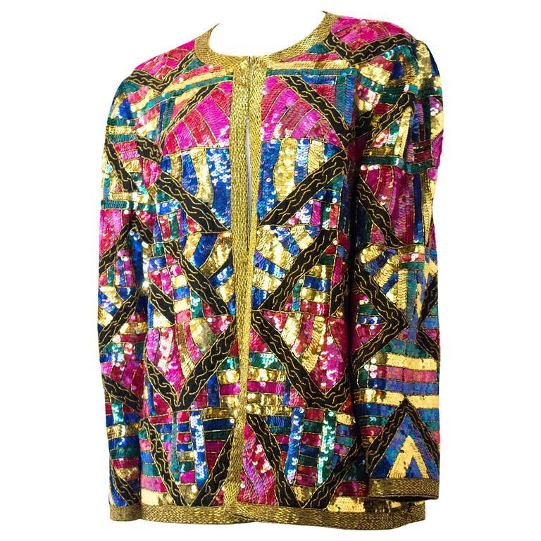80s Multi Color Sequin Jacket  In Excellent Condition For Sale In San Francisco, CA