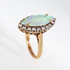 80s Natural Opal Diamond Ring Marquise Vintage 14k Yellow Gold Sz 5 Jewelry