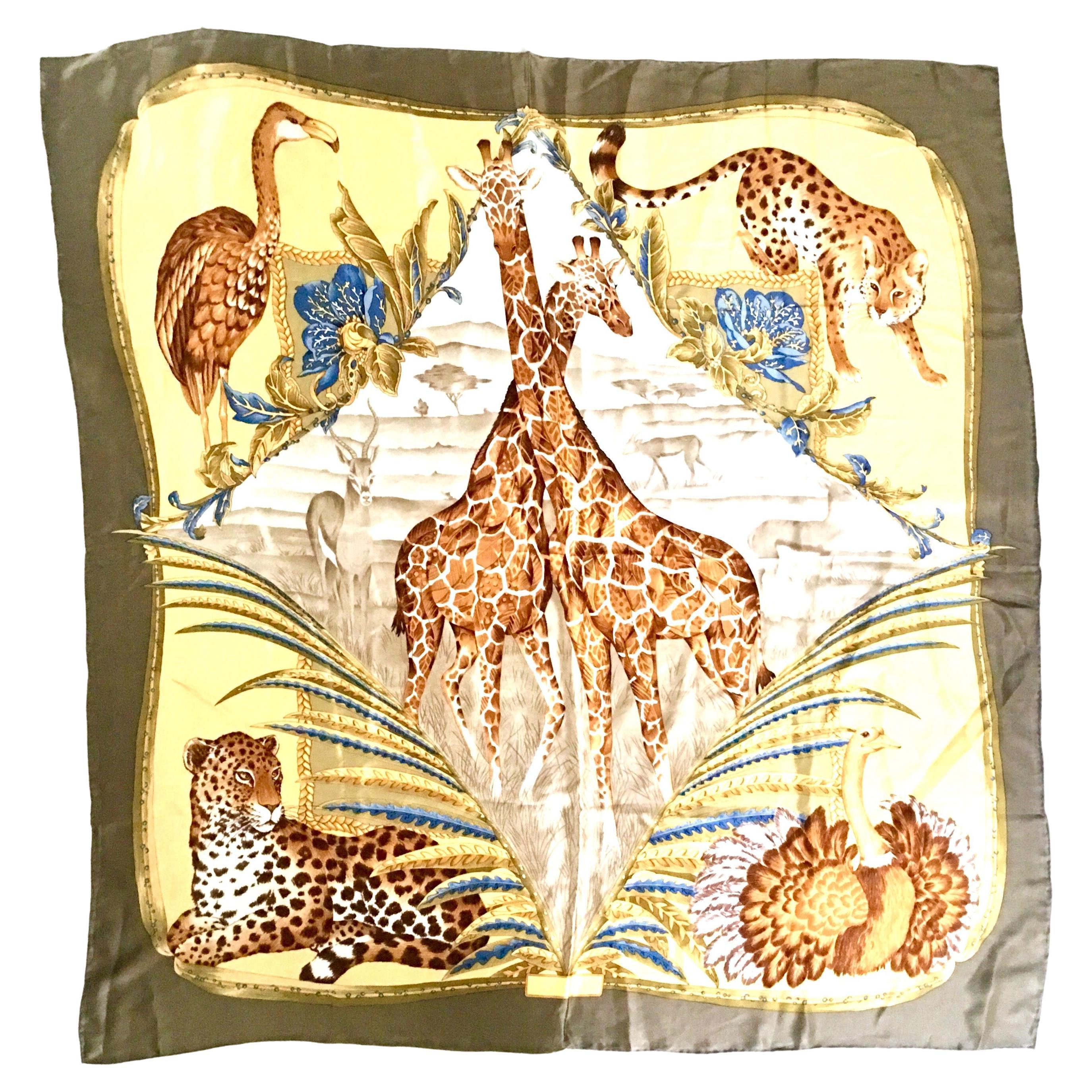 80's  New Oversized Silk Scarf "Safari Print" by, Edelweiss For Sale