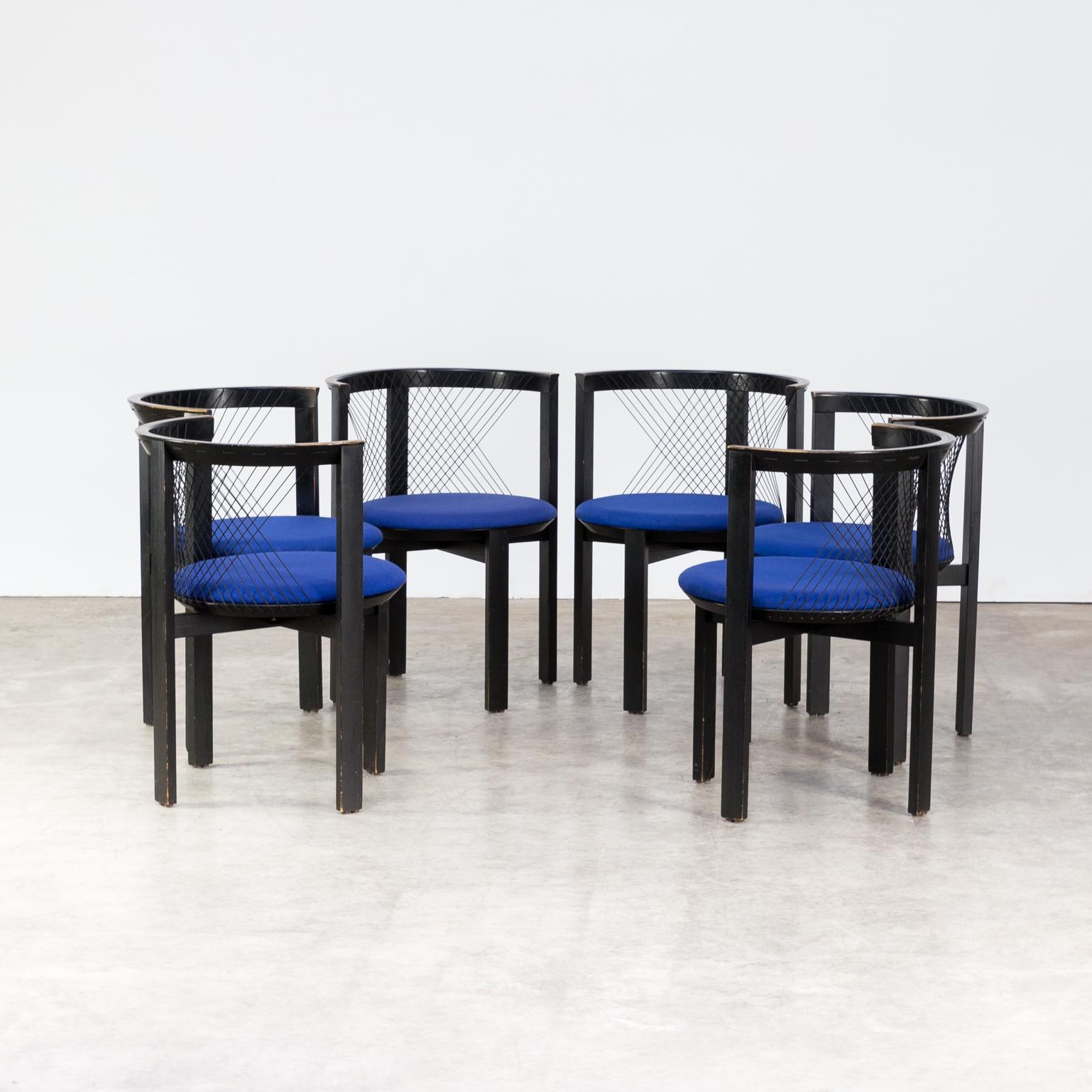 1980s Niels Jørgen Haugesen ‘String’ Chair for Tranekaer, Denmark, Set of 6 In Good Condition For Sale In Amstelveen, Noord