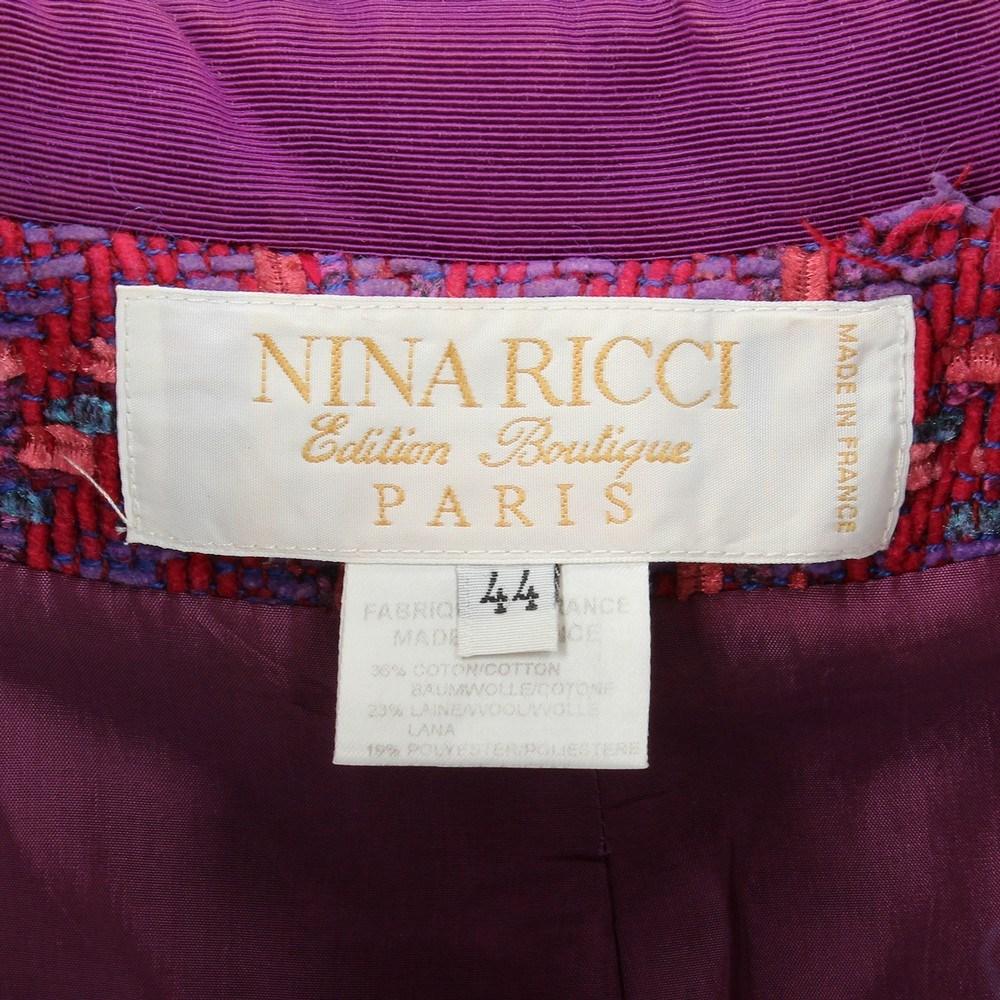 80s Nina Ricci Vintage fuchsia and purple bouclé wool fitted jacket For Sale 2