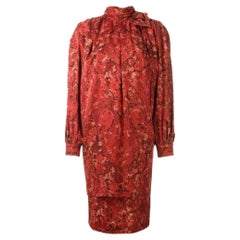 80s Nina Ricci Vintage red silk dress with black and beige print