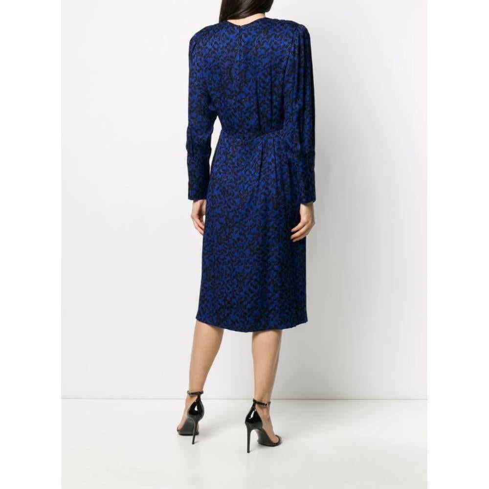 Women's 80s Nina Ricci Vintage silk blue midi dress with paisley pattern