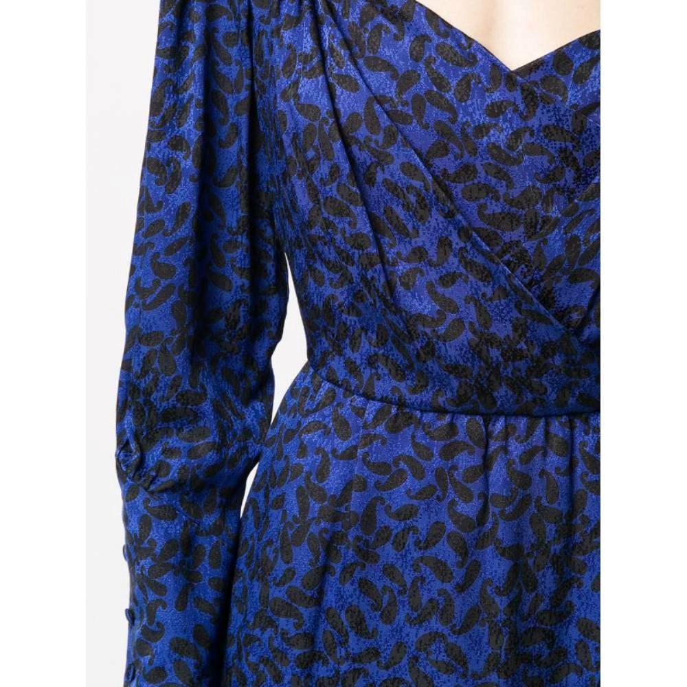 80s Nina Ricci Vintage silk blue midi dress with paisley pattern 1