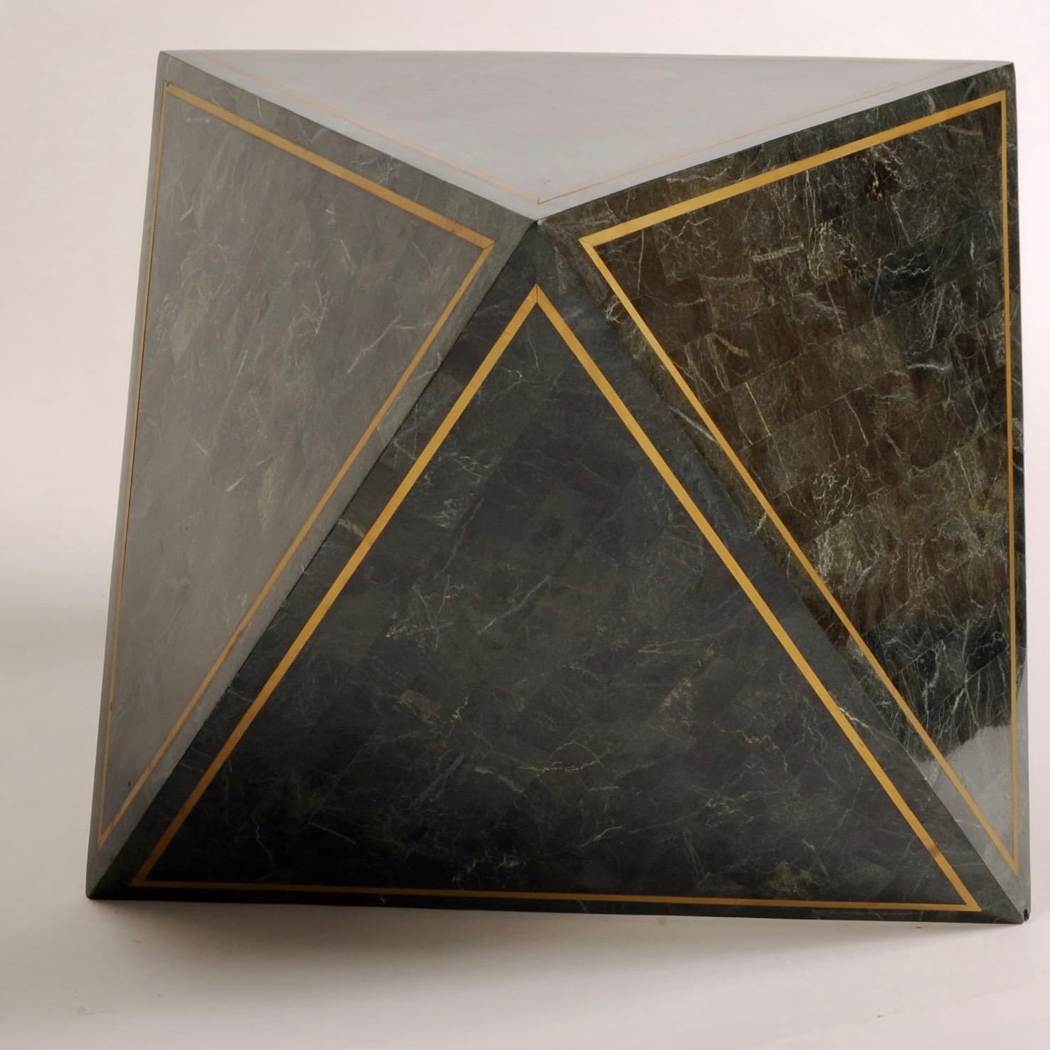 American 1980s Octahedron Tessellated Marble Side Tables