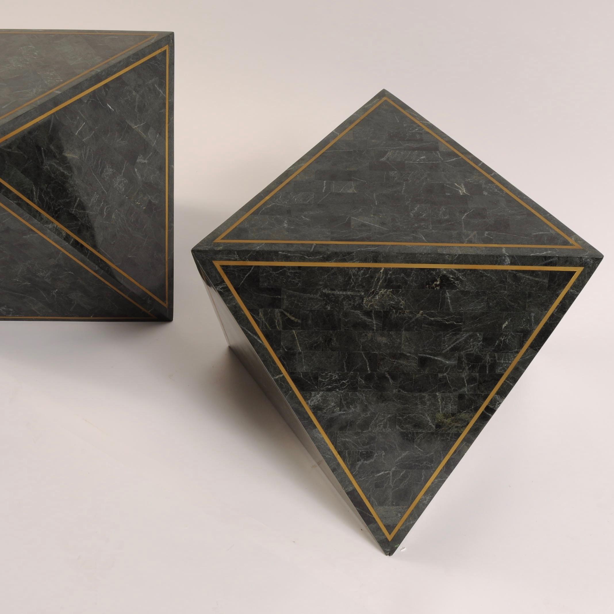 1980s Octahedron Tessellated Marble Side Tables In Good Condition In New London, CT