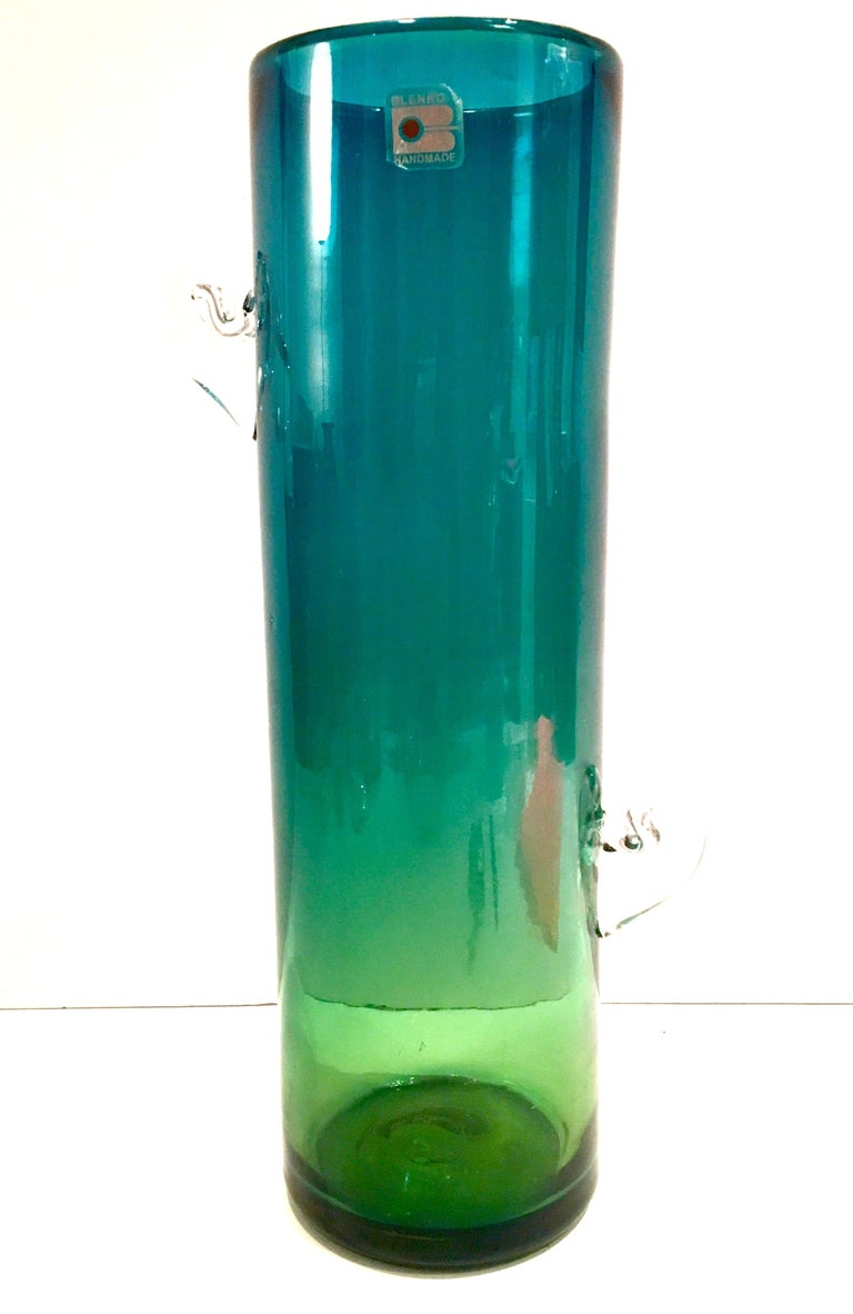 1980s Organic Modern Blown Glass Blue And Green Clear