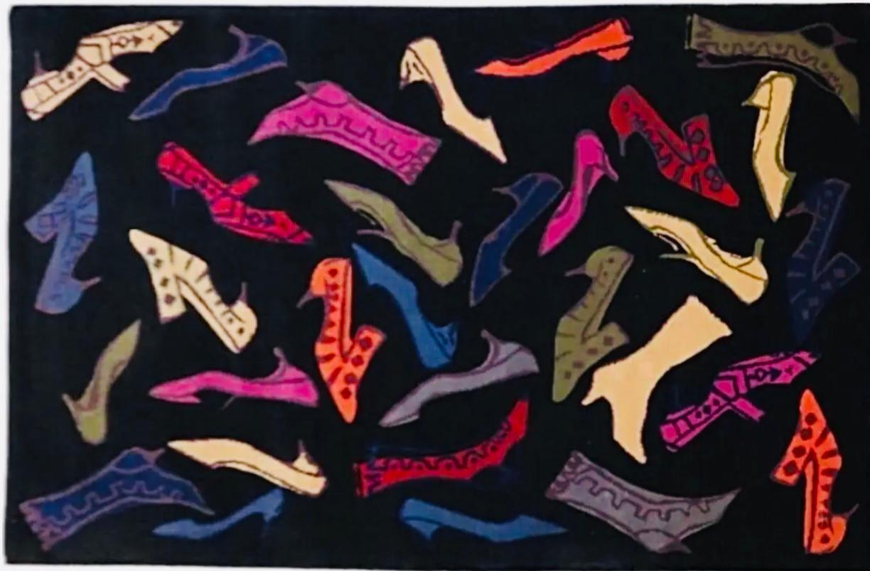 80s Original Vintage Andy Warhol Diamond and Dust Pop Rug Shoes and Boots Area Rug Textile Art

This vibrant textile work was produced by Oriental Wavers for Sphinx Designs. Made in Egypt circa 1980-1990. 

The rug was authorized by the Andy Warhol