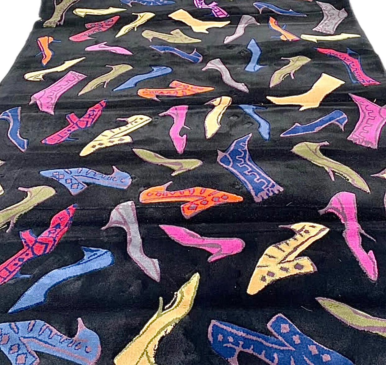 80s Original Andy Warhol Diamond & Dust Pop Art Shoes Boots Area Rug Ltd Ed 8x5 For Sale 1