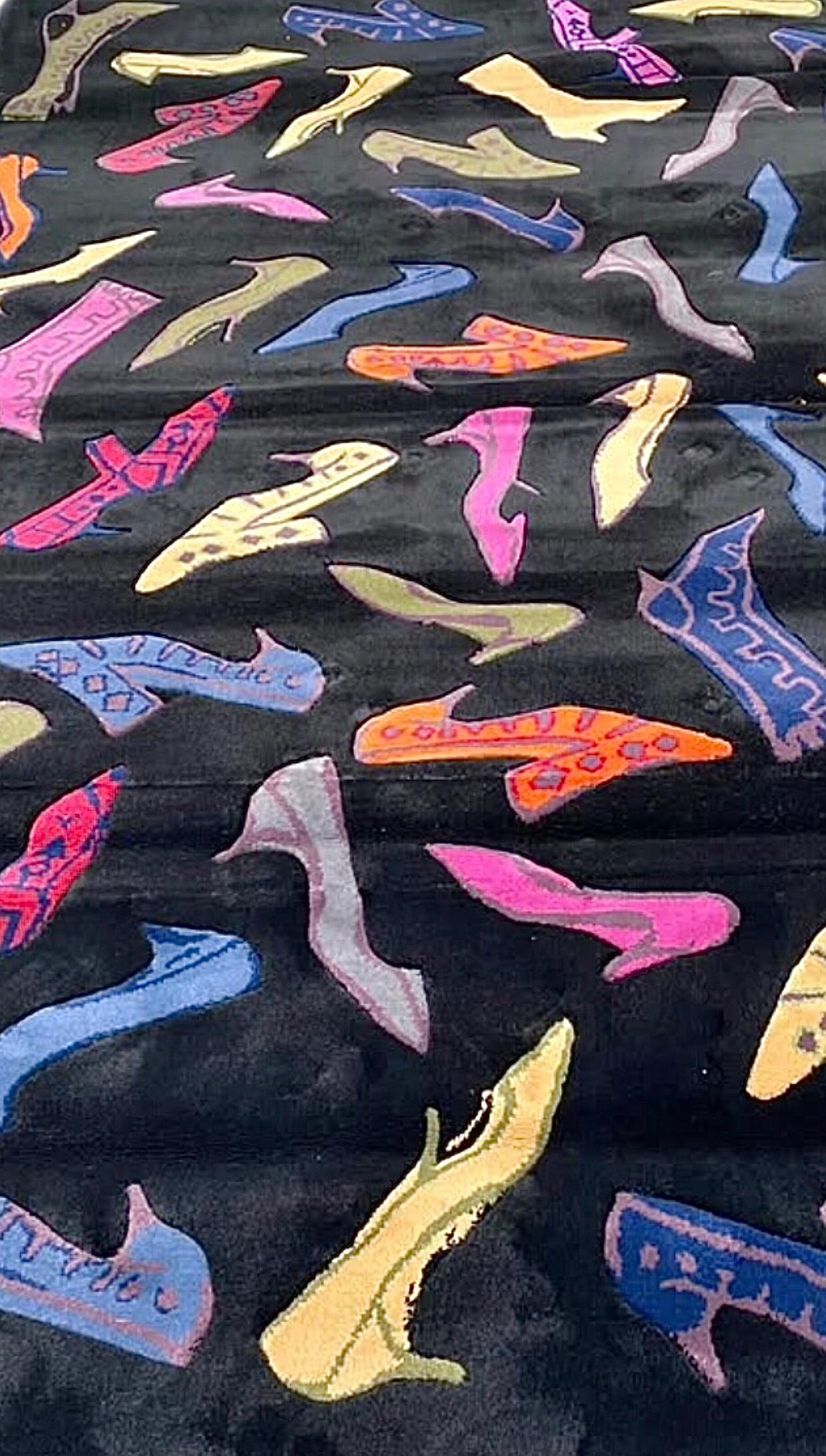 80s Original Andy Warhol Diamond & Dust Pop Art Shoes Boots Area Rug Ltd Ed 8x5 For Sale 2