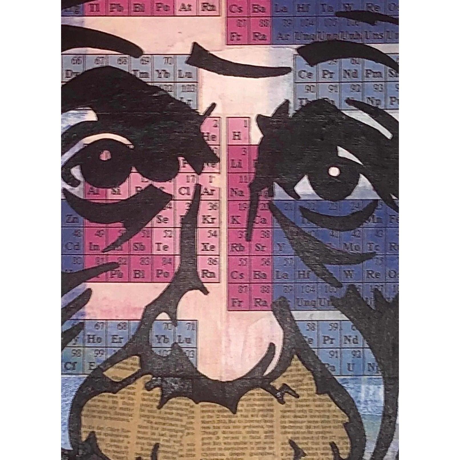 80er Jahre Original Pop Art Albert Einstein Periodensystem Gesicht Mixed Media Kunst Collage (amerikanisch) im Angebot