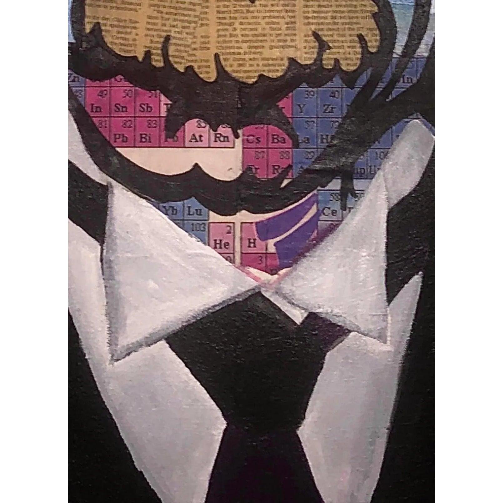 80er Jahre Original Pop Art Albert Einstein Periodensystem Gesicht Mixed Media Kunst Collage im Zustand „Gut“ im Angebot in St.Petersburg, FL