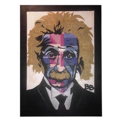 80s Original Pop Art Albert Einstein Periodic Table Face Mixed Media Art Collage