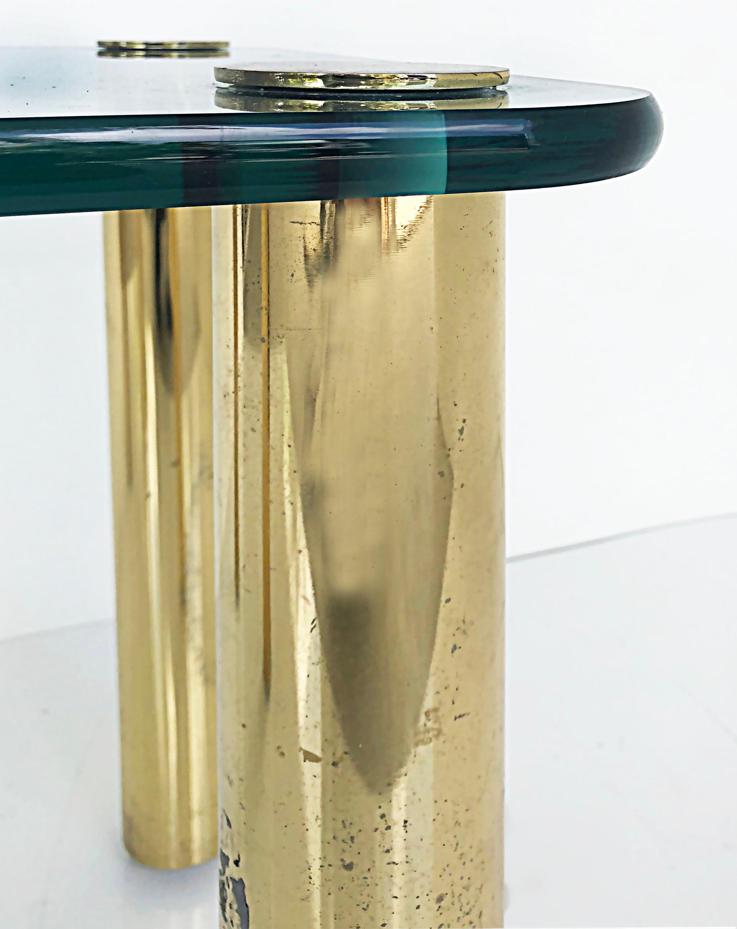 American '80s Pace Collection Glass Top Side Table with Brass Legs For Sale