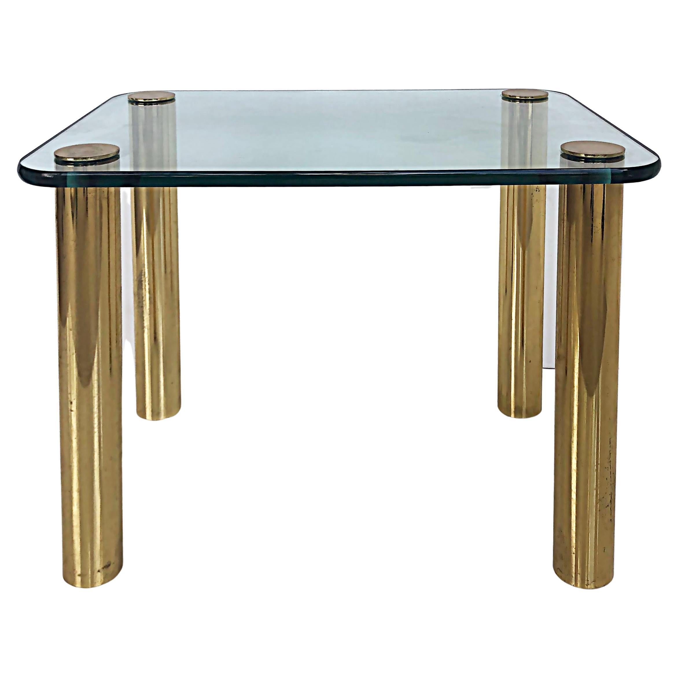 '80s Pace Collection Glass Top Side Table with Brass Legs