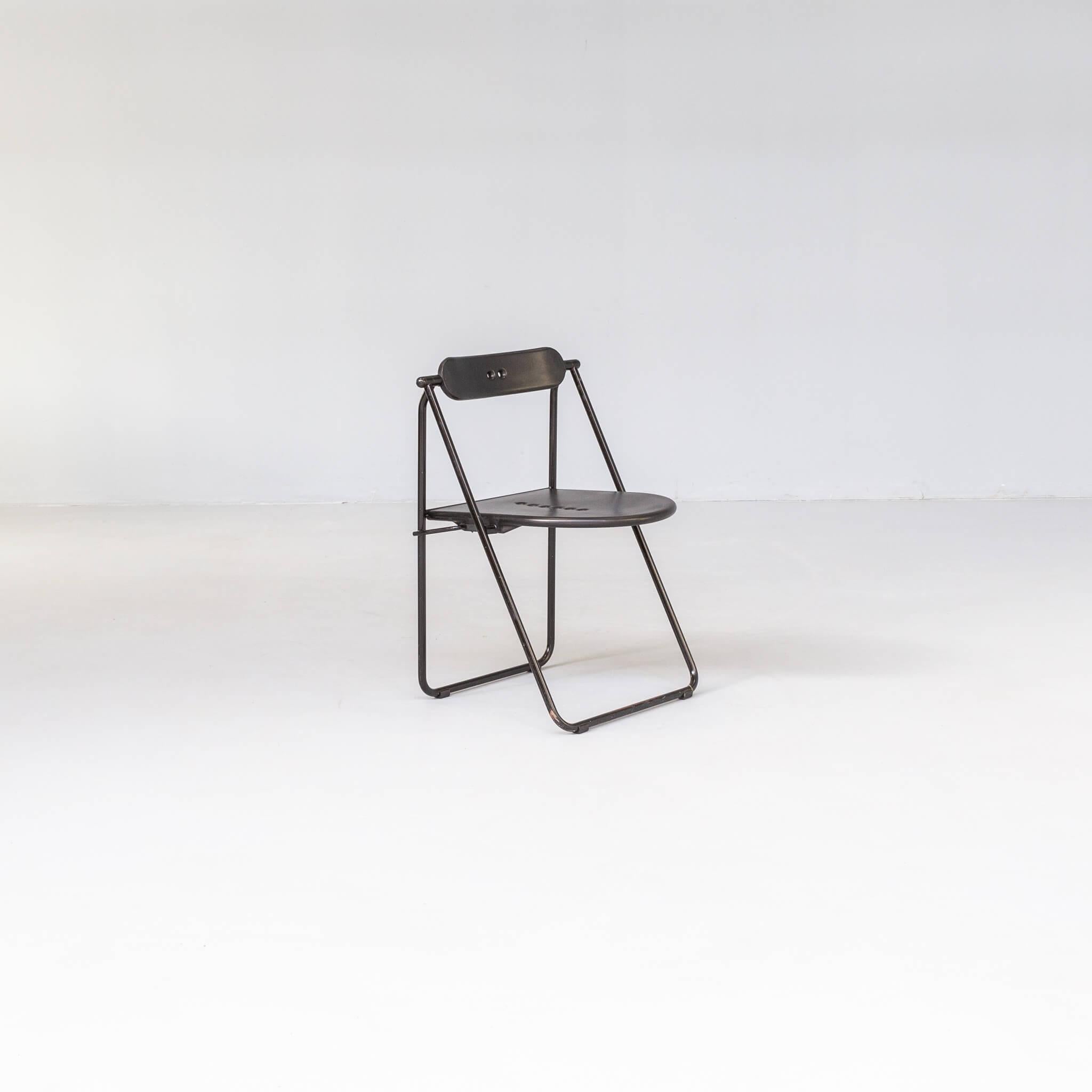 Metal 80s Paolo Parigi ‘flap’ folding chair for Heron Parigi set/4 For Sale