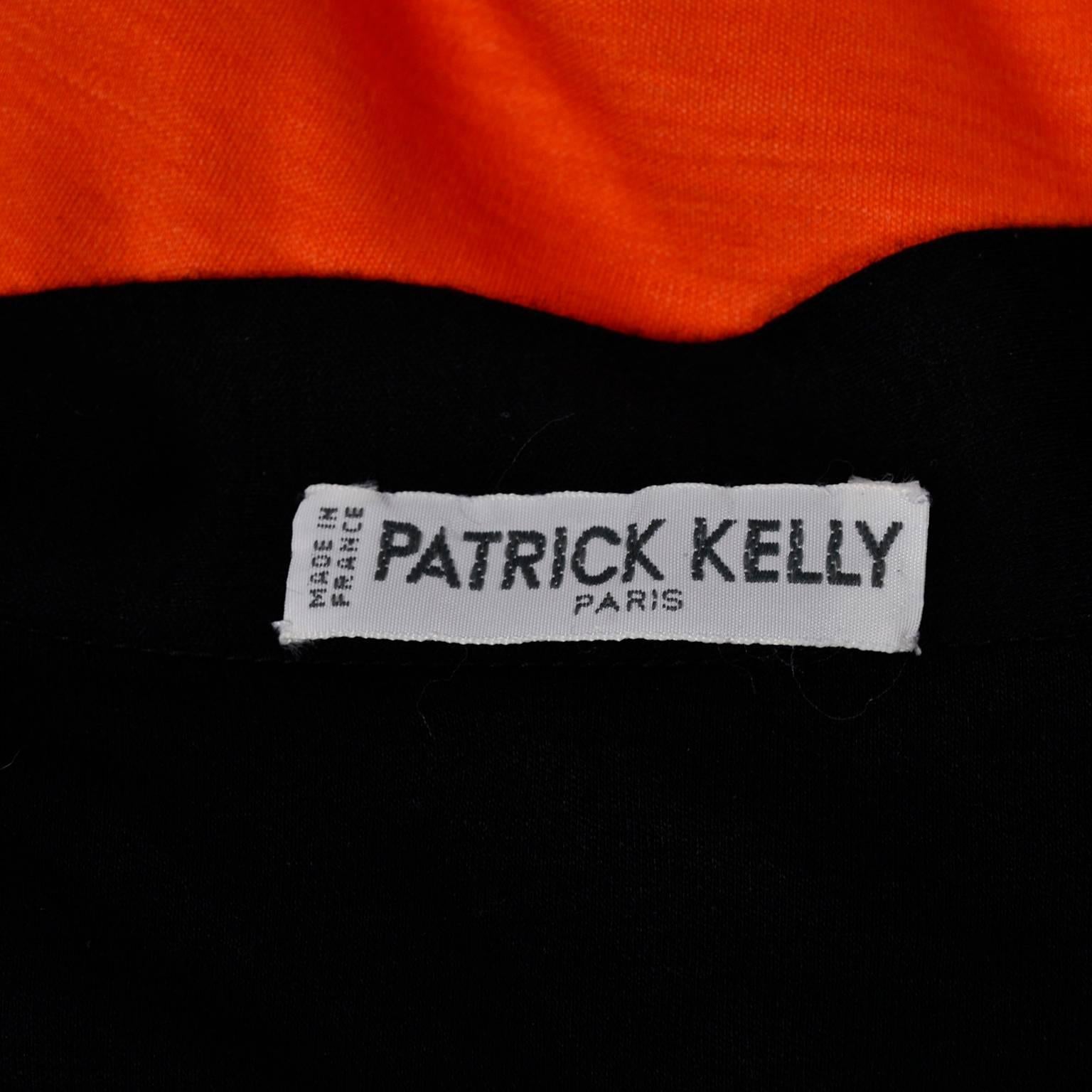80s Patrick Kelly Dress Vintage Color Block Orange & Black Jersey w/ Flounce Hem 3