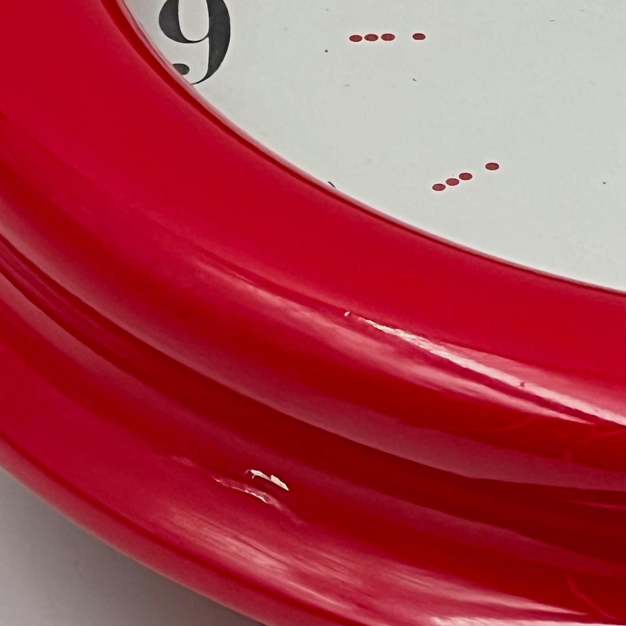 Late 20th Century 80s Pendulum Shape Large Wall Clock in Lacquered Red by Lowell Italy