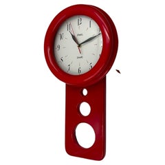 80s Pendulum Shape Large Wall Clock in Lacquered Red by Lowell Italy