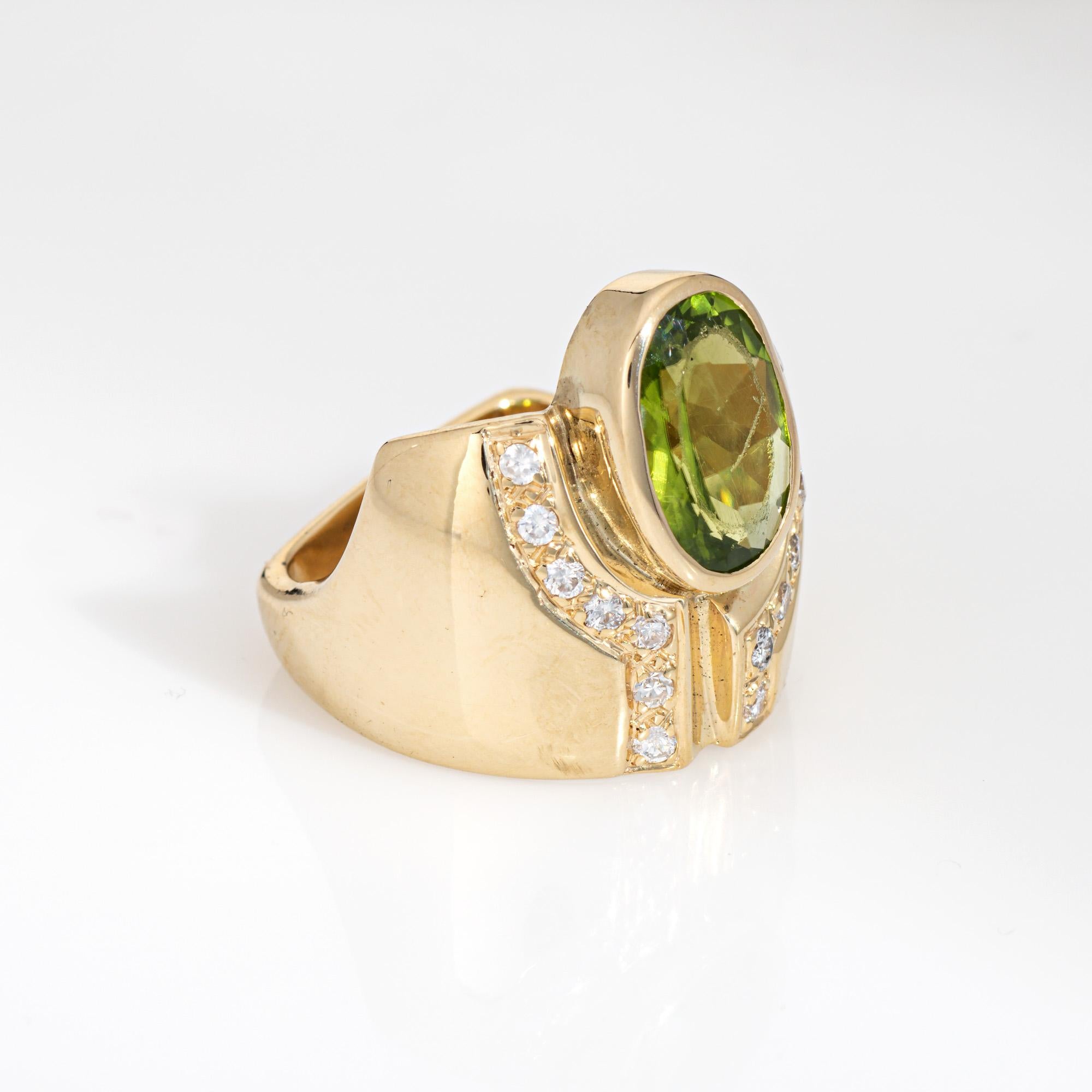 Moderno Anello a sigaro con diamante peridoto degli anni '80 Sz 7.5 Band Vintage in oro giallo 14k Fine Jewelry in vendita