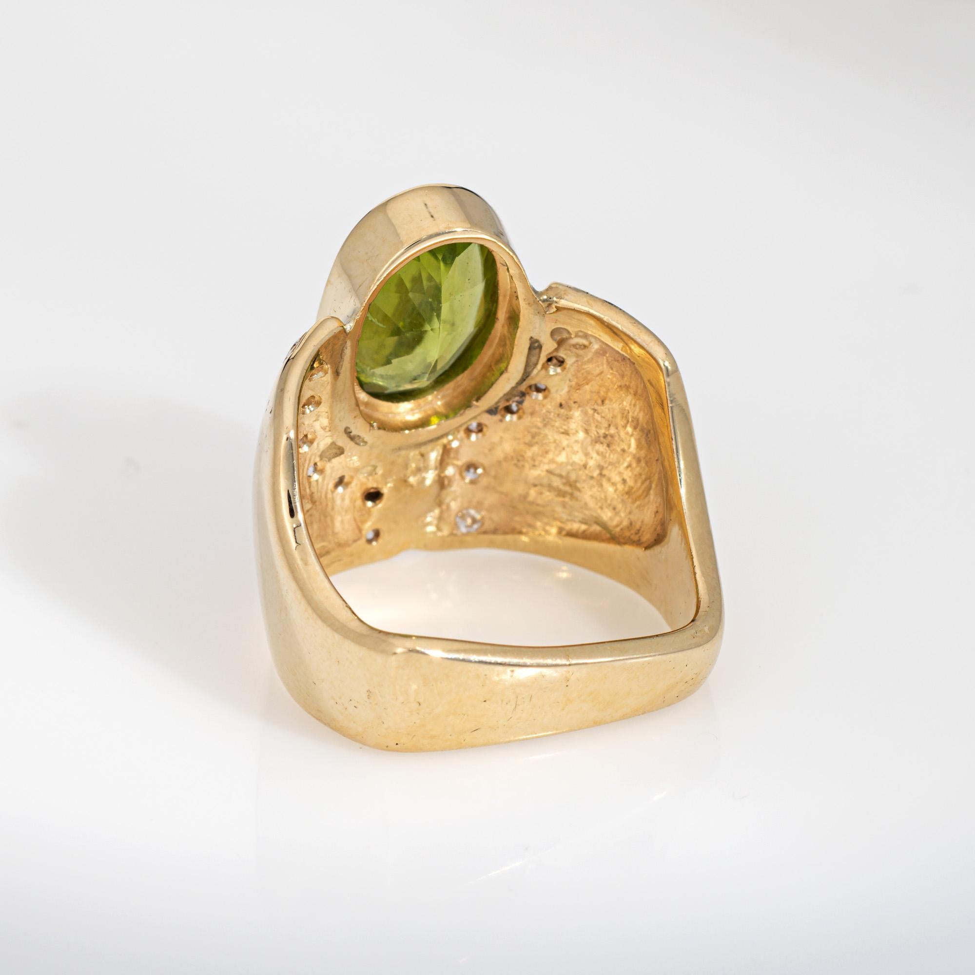 Anello a sigaro con diamante peridoto degli anni '80 Sz 7.5 Band Vintage in oro giallo 14k Fine Jewelry In condizioni buone in vendita a Torrance, CA