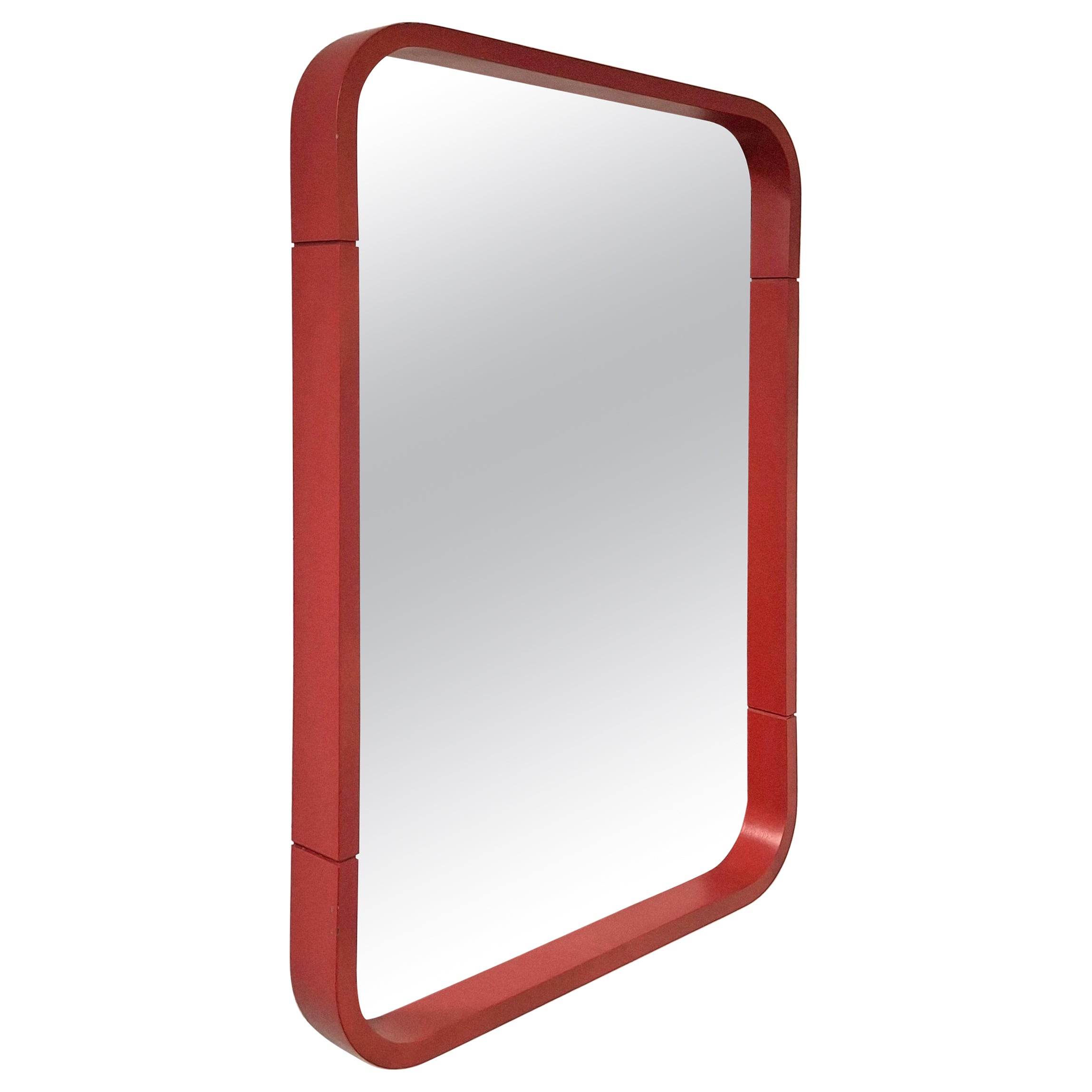 Vintage Red Bentwood Wall Mirror, Mid-Century Modern, Italy, 1980