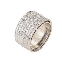 80s Portuguese Diamond Wide Band Sz 7.5 Cigar Ring 19k White Gold Fine Jewelry