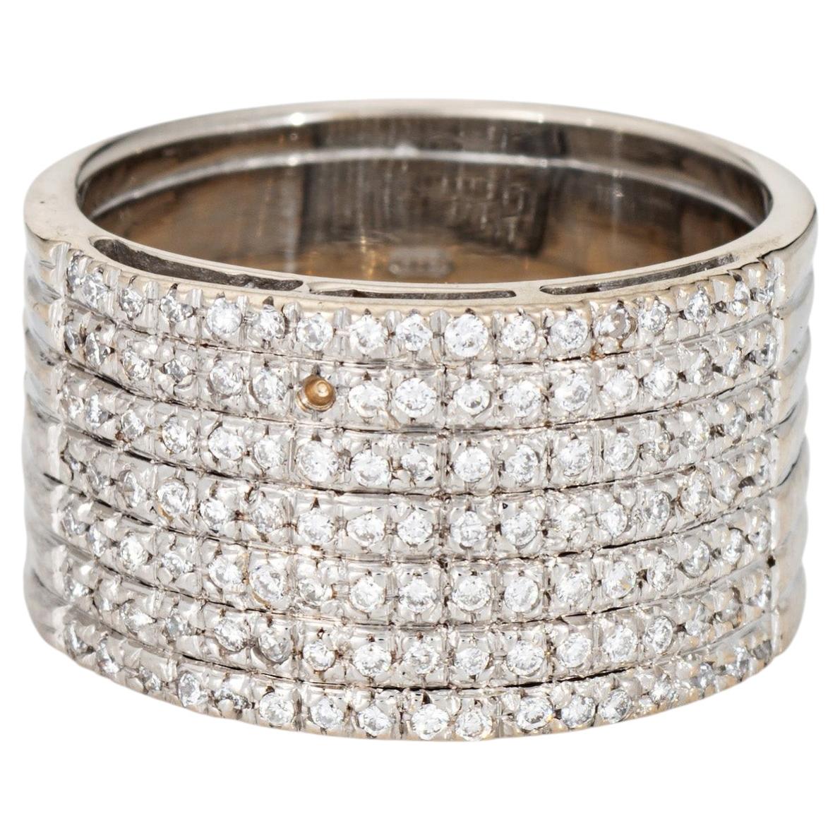 80s Portuguese Diamond Wide Band Sz 7.5 Cigar Ring 19k White Gold Fine Jewelry