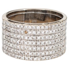 80s Portuguese Diamond Wide Band Sz 7.5 Cigar Ring 19k White Gold Fine Jewelry