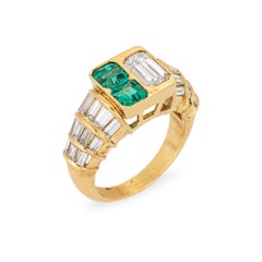 80s Portuguese Emerald 1.50ct Diamond Ring 19k Yellow Gold Sz 4.75 Fine Jewelry