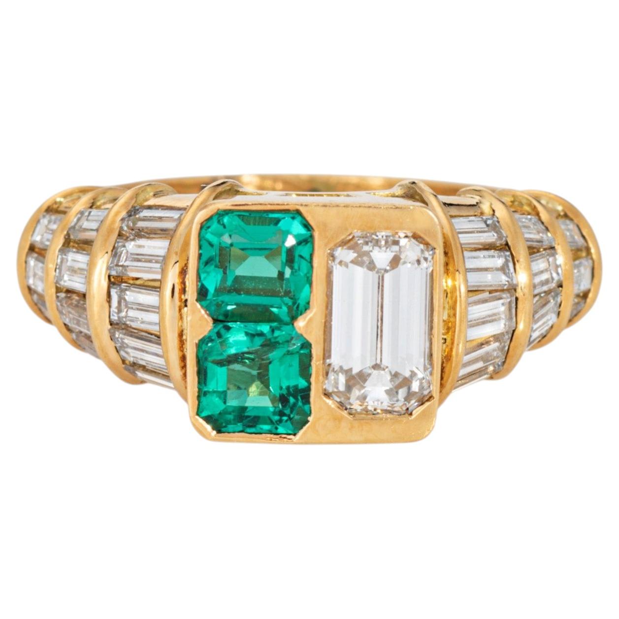 Diamantring aus den 80er Jahren mit einem portugiesischen Smaragd (1,50 ct) aus 19-karätigem Gelbgold, Größe 4,75 – edler Schmuck