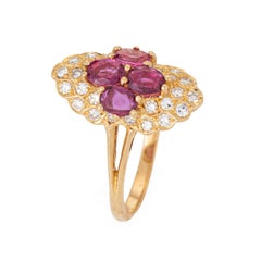 80s Portuguese Ruby Diamond Ring 19k Yellow Gold Cocktail Sz 10.5 Fine Jewelry