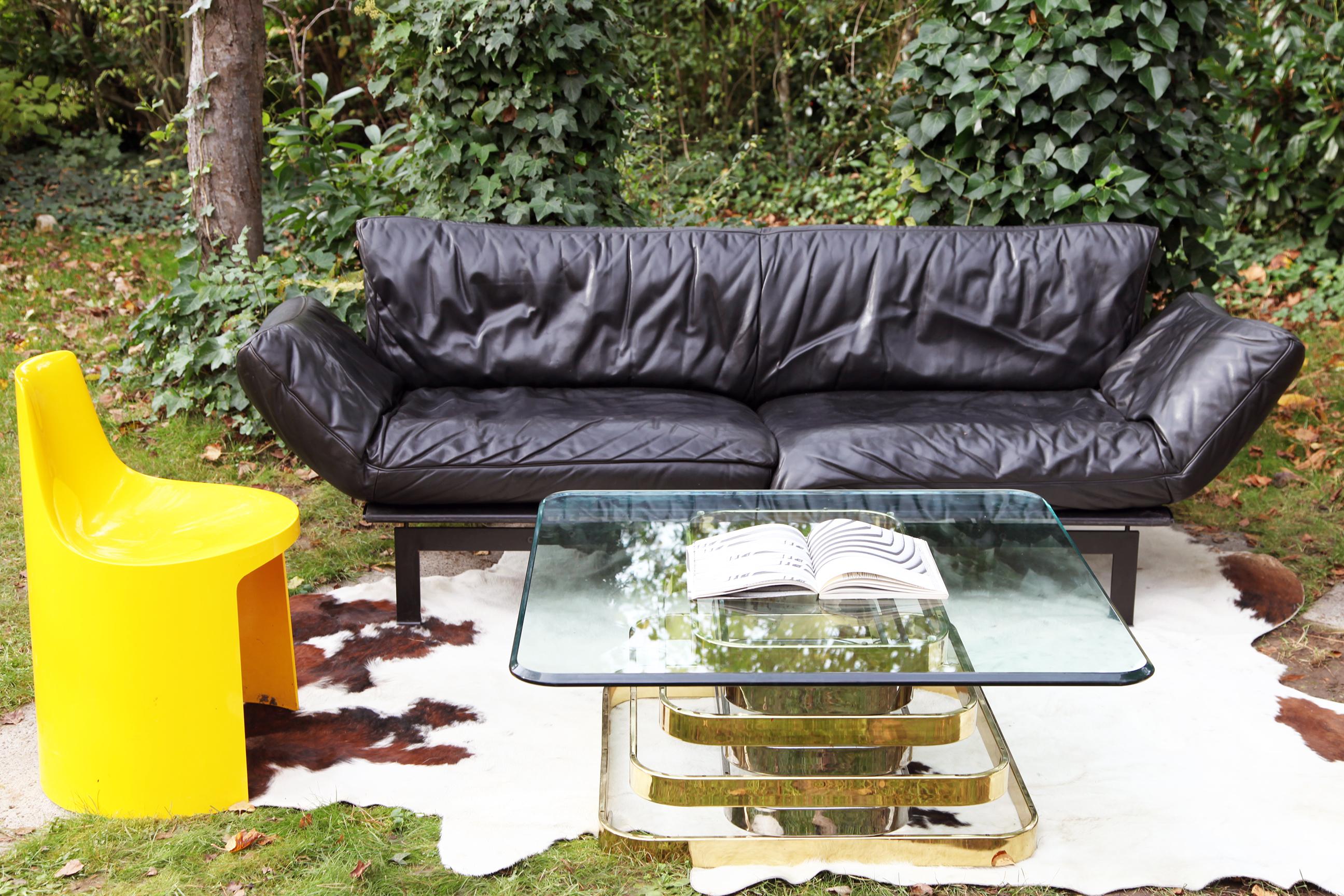 80s Postmodern Convertible Black Leather Designer Frigg De Sede 140 Sofa DeSede  For Sale 1