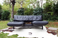 80s Postmodern Convertible Black Leather Designer Frigg De Sede 140 Sofa DeSede