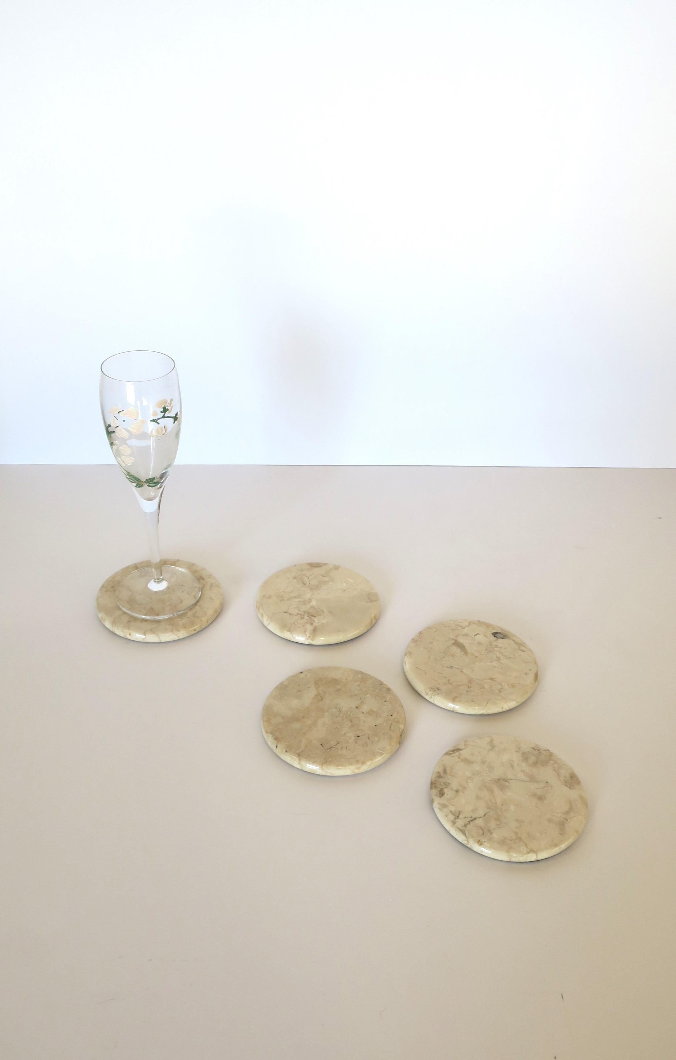 Polished 1980s Postmodern Marble Cocktail Drinks Coasters, Set of 5 For Sale