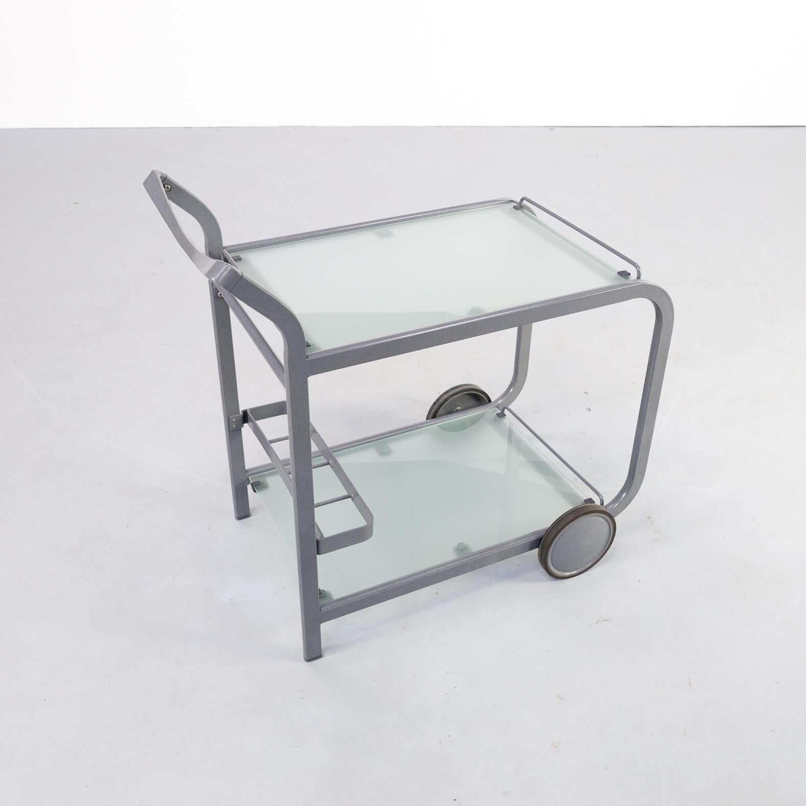 80er Jahre Postmoderner Servierwagen aus Metall und Glas im Angebot 1