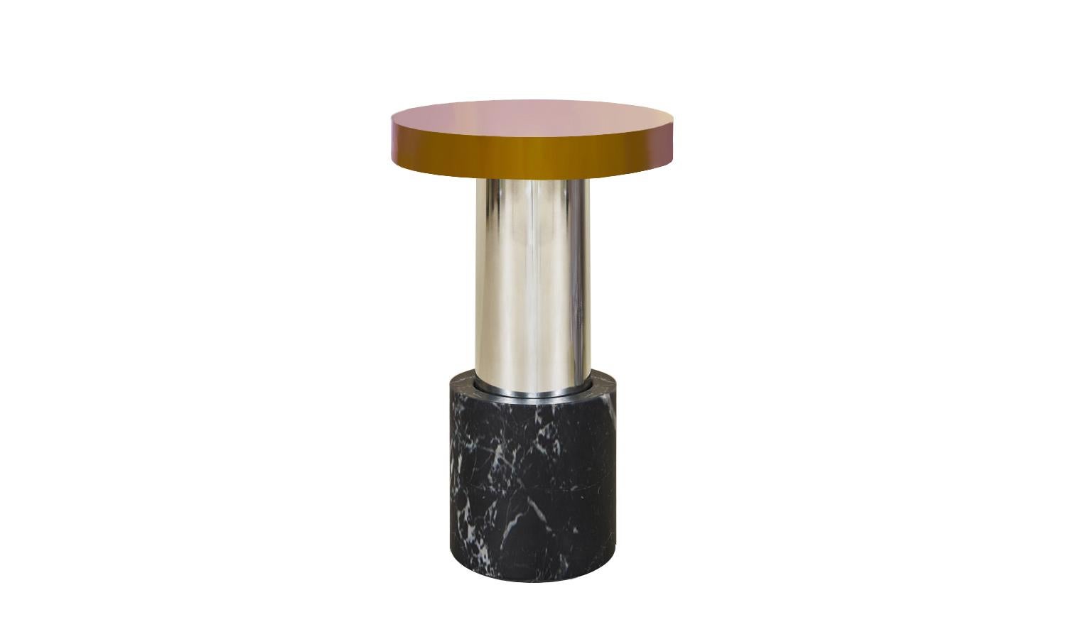 Space Age 80s Postmodern Style in Marble, Steel and High gloss Lacquer Side Table London For Sale