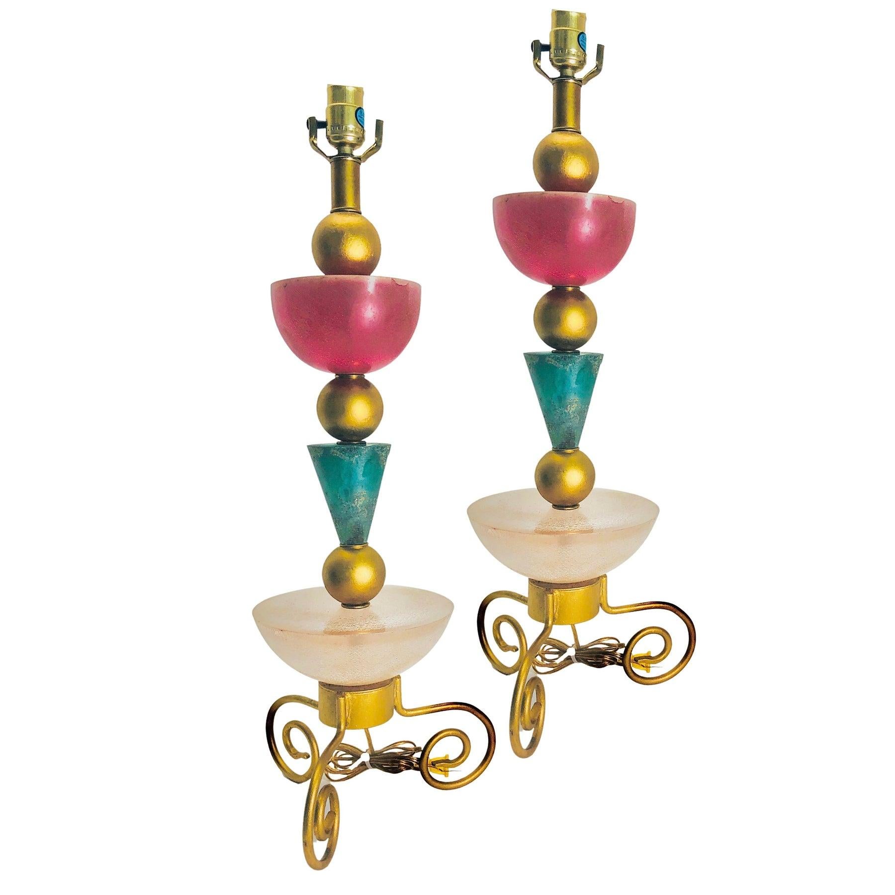 Post-Modern 80s Rare Set of Vintage Postmodern Brutalist Hivo Van Teal Table Lamps For Sale