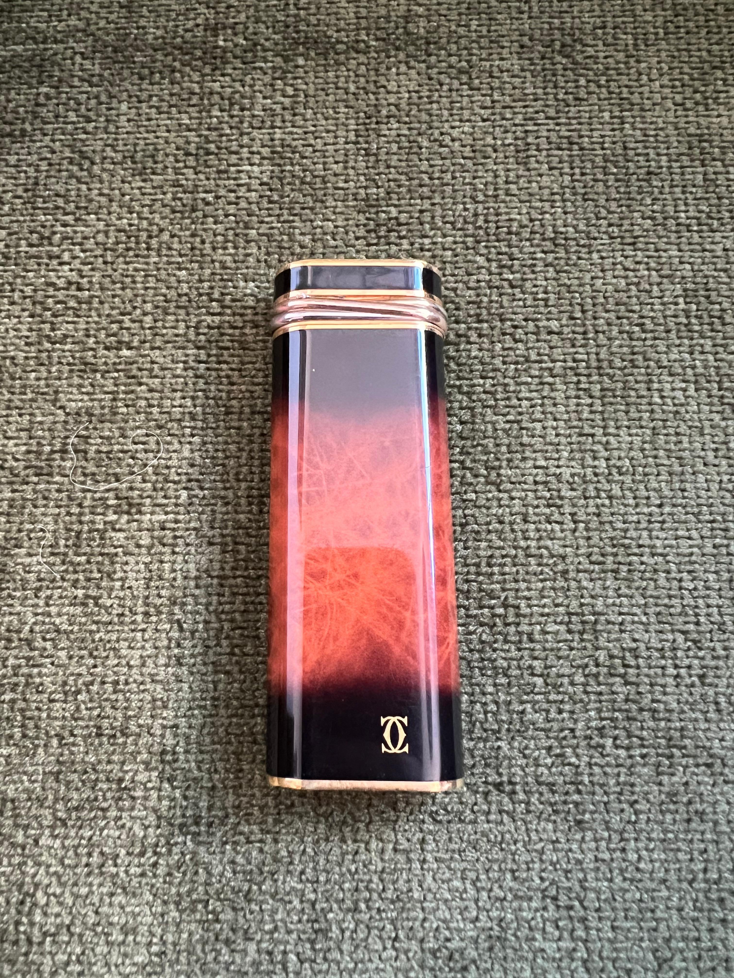 Cartier Circa 80s Vintage “Trinity” Brown Flame Lacquer 18k Gold Plated Lighter For Sale 6