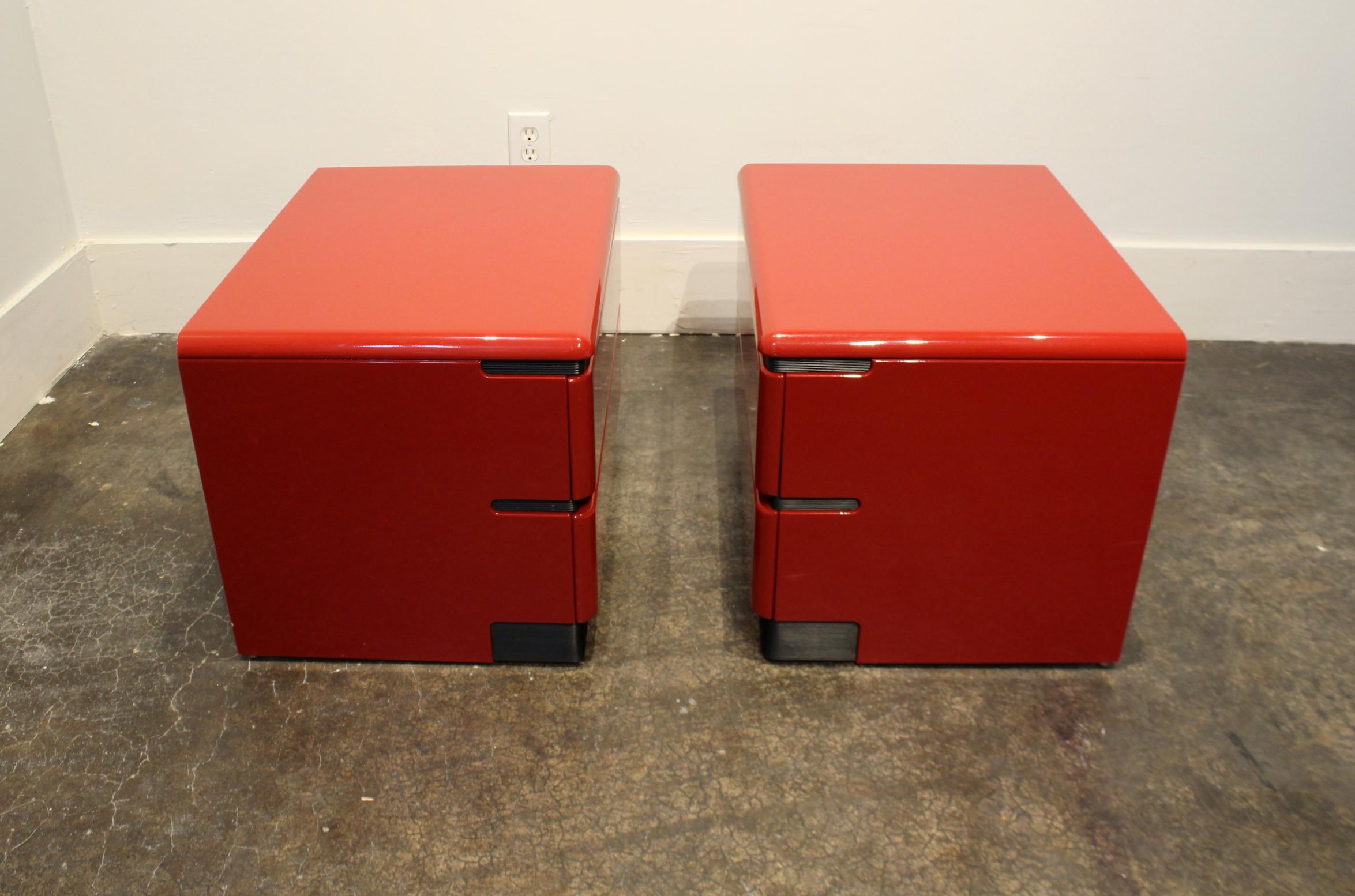 Plastic 1980s Red Lacquered Nightstands by Roger Rougier