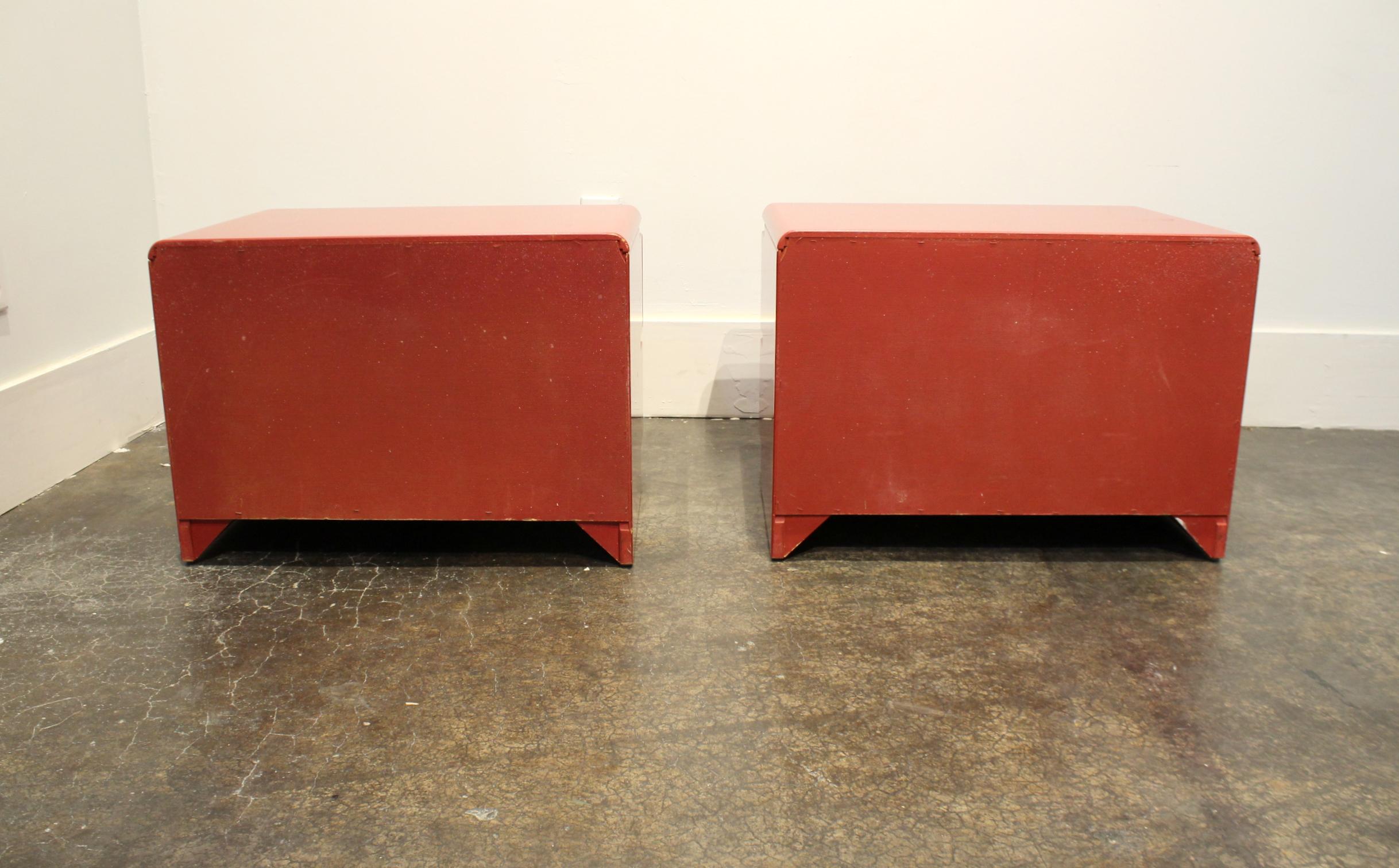 1980s Red Lacquered Nightstands by Roger Rougier 2