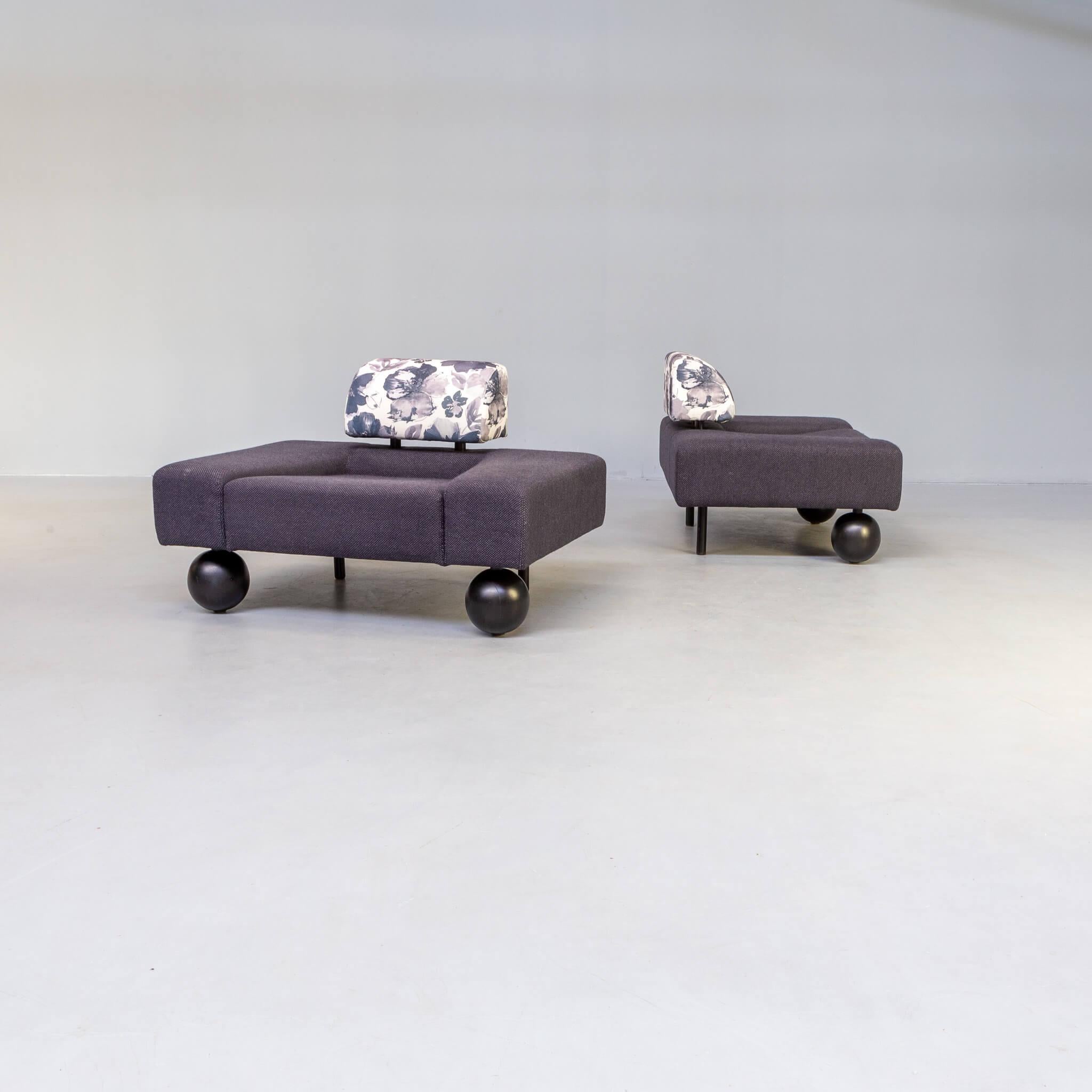 Post-Modern 80s Rob Eckhardt ‘Pouffe Garni’ Lounge Chairs for Pastoe Set/2 For Sale